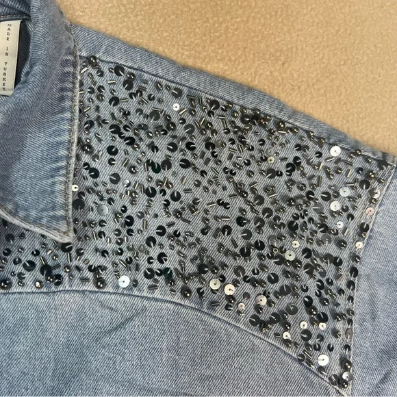 One Teaspoon Shirt womens XS blue denim jean snap front embellished Daria - Picture 6 of 11